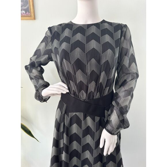 Ted Baker London Atlas Long Sleeve Midi Dress Black Chevron Modest Style size 3 - Picture 7 of 15